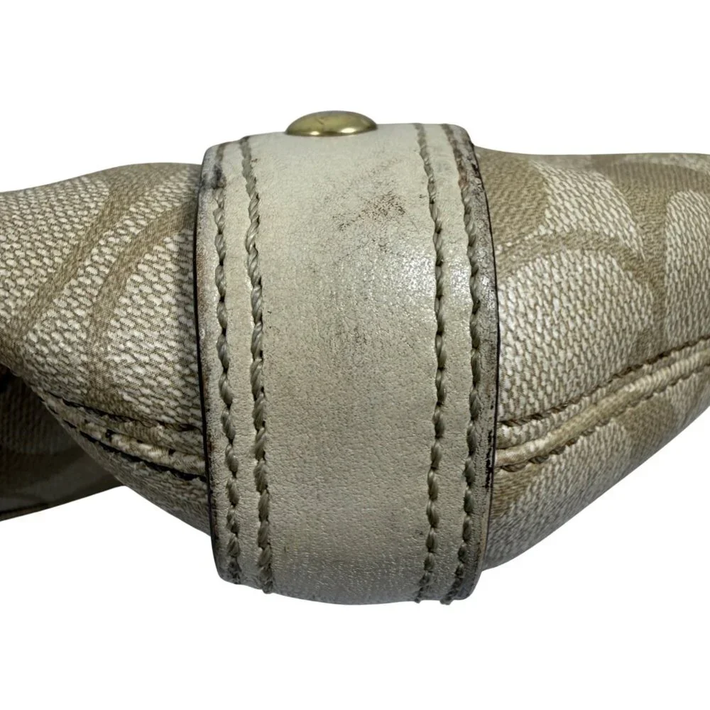 Coach Chelsea Signature Logo Stripe Heritage Pink/Beige Canvas Hobo Bag 13193